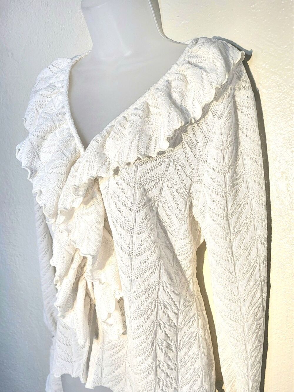 Loft Romantic Ivory Layered Ruffles Vneck Lacey Cottagecore Knit Sweater NWT LG